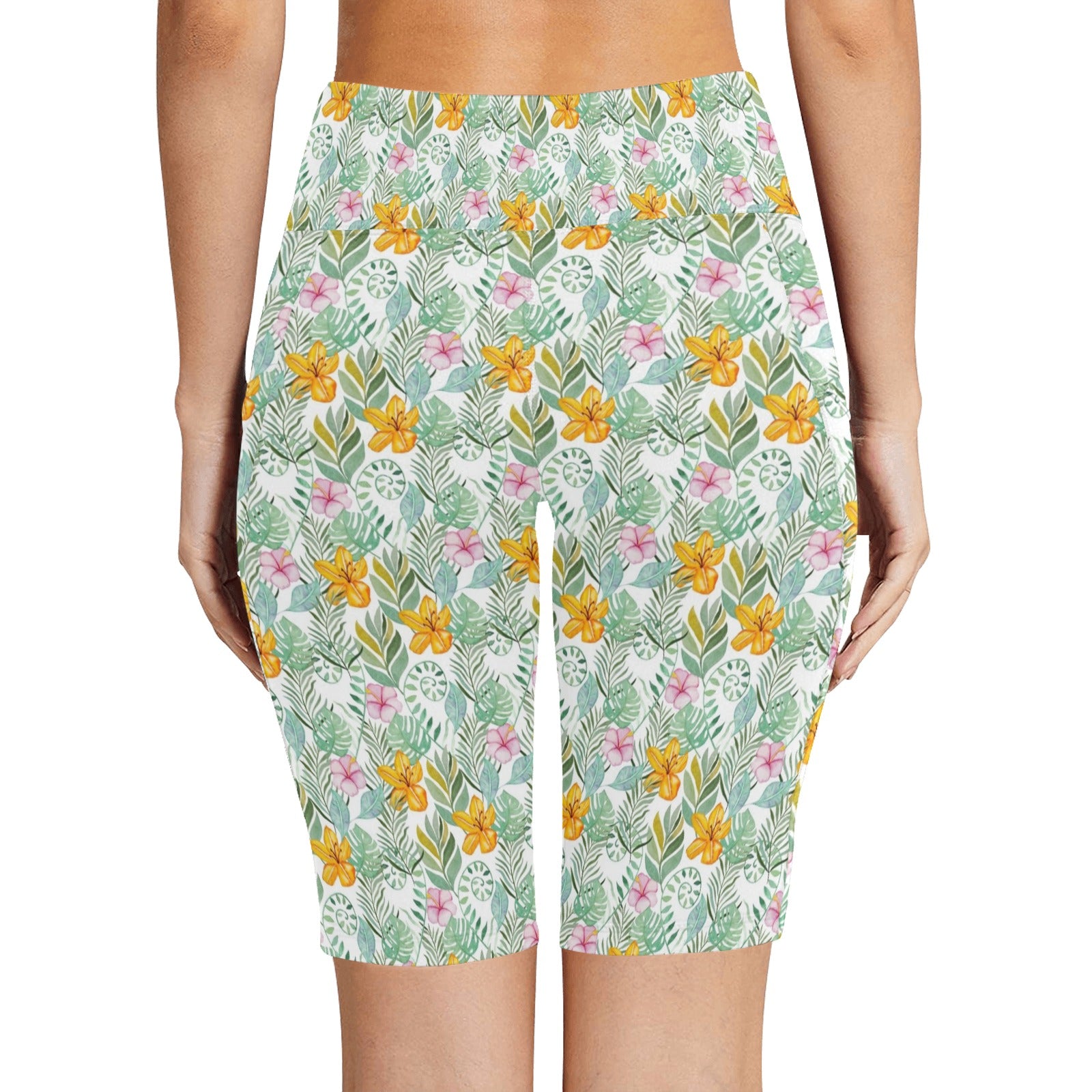 Tropical Flowers And Leaves Women's Bike Shorts With Side Pockets