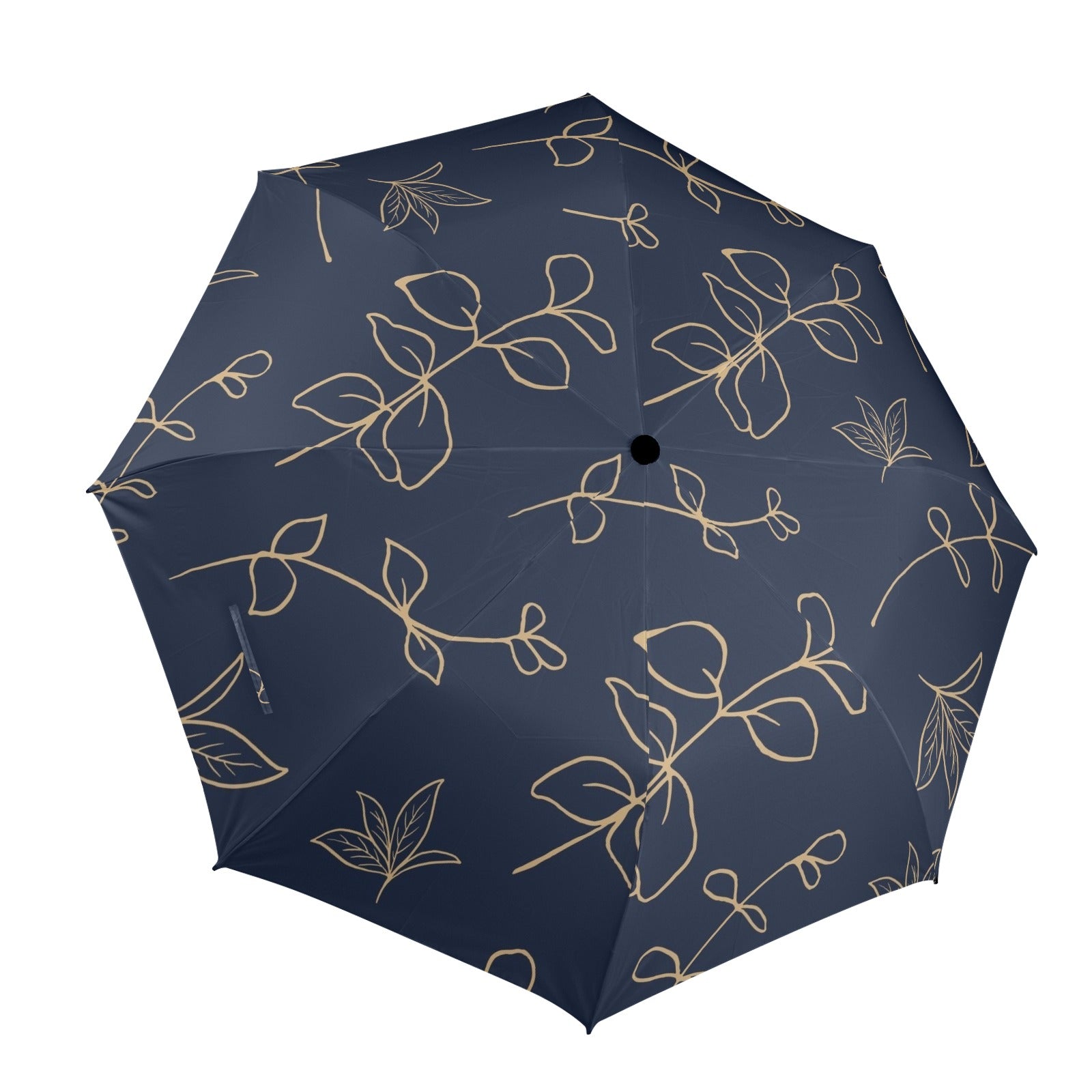 Gold Flowers On Navy - Semi-Automatic Foldable Umbrella (Model U12) One Size Semi-Automatic Foldable Umbrella (U12)