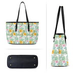 Tropical Flowers And Leaves PU Leather Tote Bag Large Leather Tote Bag-Large Plants Printed Offshore
