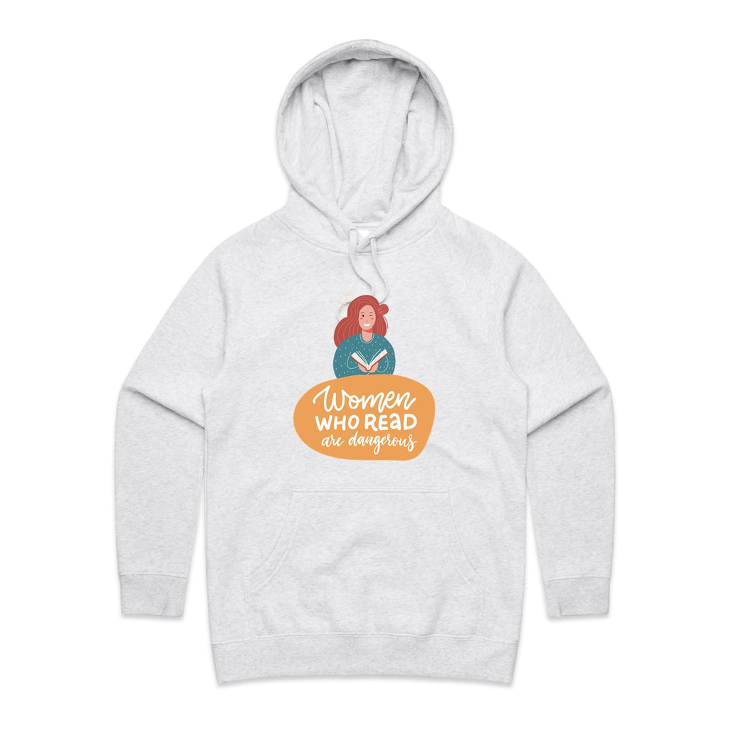 Women Who Read Are Dangerous - Womens Hoodie White Marle Womens Hoodie Printed In Australia Reading