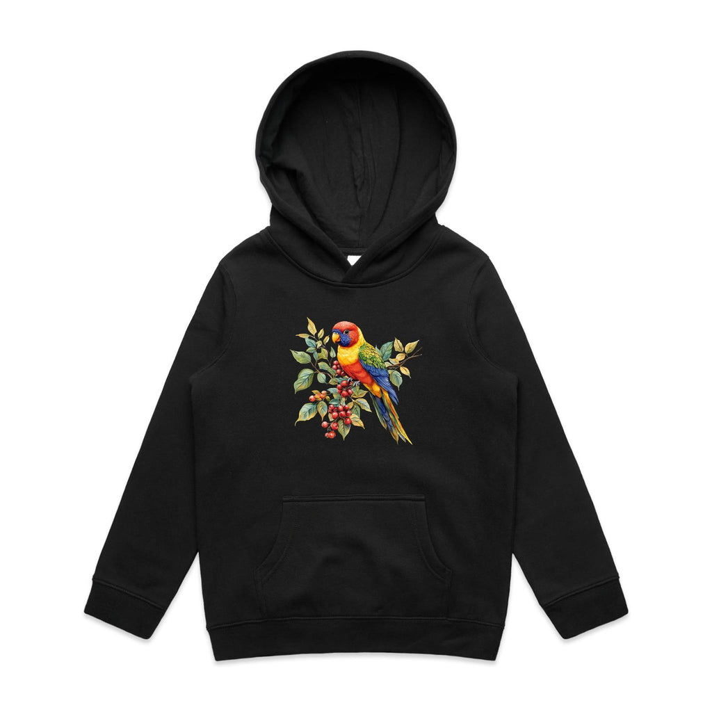 Lorikeet, Australian Birds - Kids Hoodie Black Kids Hoodie animal Printed In Australia