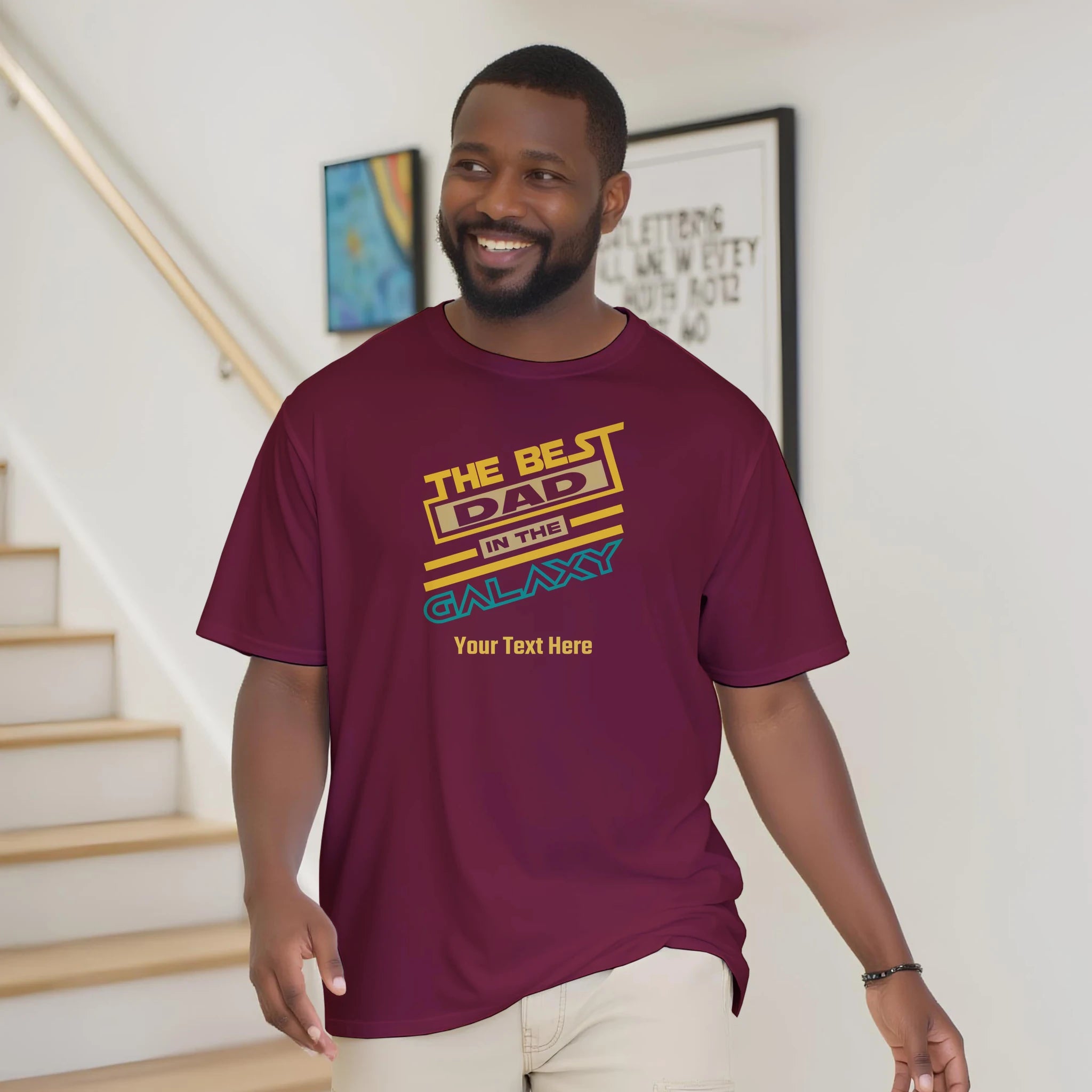 Personalised - The Best Dad In The Galaxy - Classic Unisex Crewneck T-shirt | Gildan® 64000 S Maroon Personalised T-shirt Globally Fulfilled