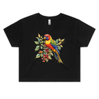 Lorikeet Women's AS Colour Crop Tee Black animal Birds Printed In Australia