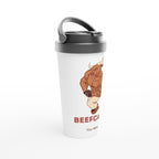 Personalised - Beefcake - White 15oz Stainless Steel Travel Mug Personalised Travel Mug Fitness Globally Fulfilled
