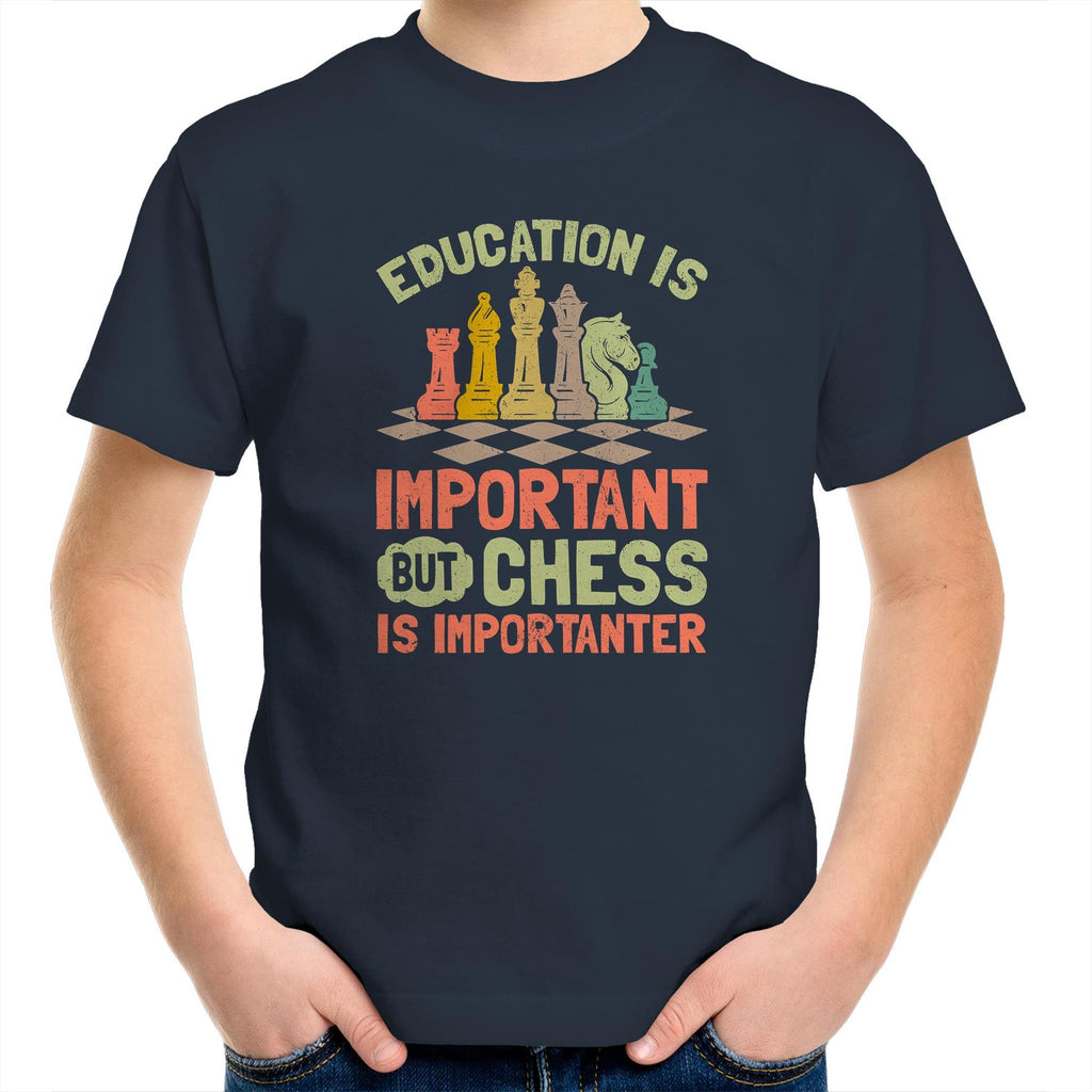 Chess And Education - Kids Youth T-Shirt Navy Kids Youth T-shirt Chess Games Printed In Australia
