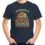 Chess And Education - Kids Youth T-Shirt Navy Kids Youth T-shirt Chess Games Printed In Australia