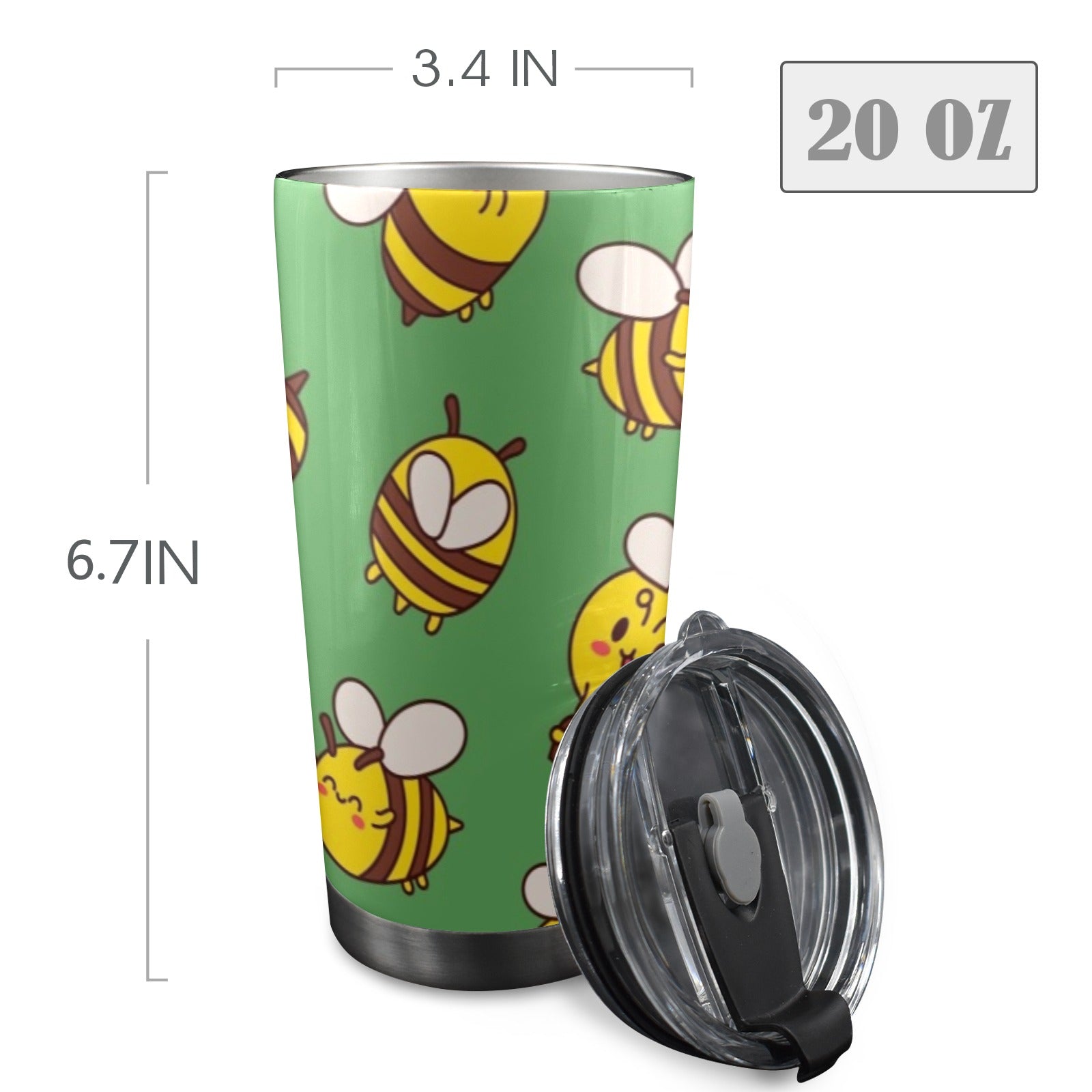 Busy Bees 20oz Mobile Tumbler with Lid (Black Lock) 20oz Travel Mug animal Printed Offshore