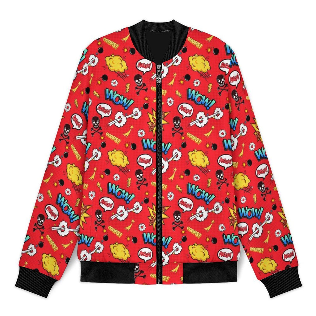 Comic Book Red Men's Casual Zip‑Up Bomber Jacket