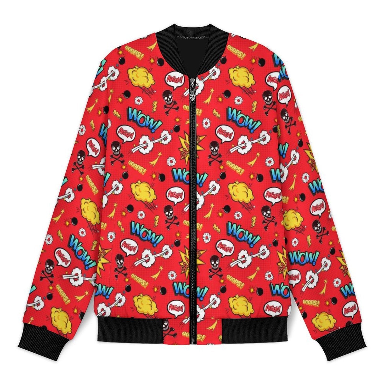 Comic Book Red Men's Casual Zip‑Up Bomber Jacket