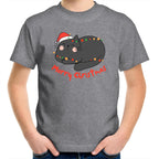 Cat Merry Christmas - Kids Youth T-Shirt Grey Marle Kids Christmas T-shirt Christmas Printed In Australia