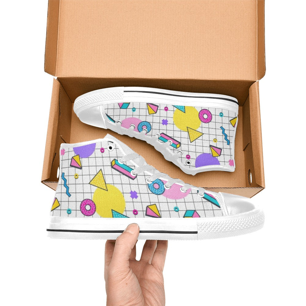 80's Grid Women's High Top Canvas Shoes Womens Classic High Top Shoes Printed Offshore Retro