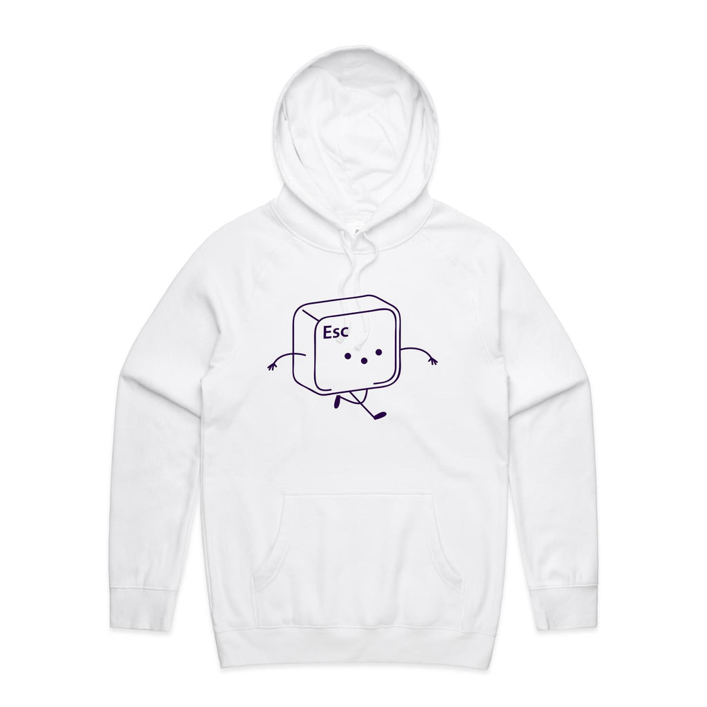 Escape Key - Mens Hoodie White Mens Hoodie Printed In Australia Tech