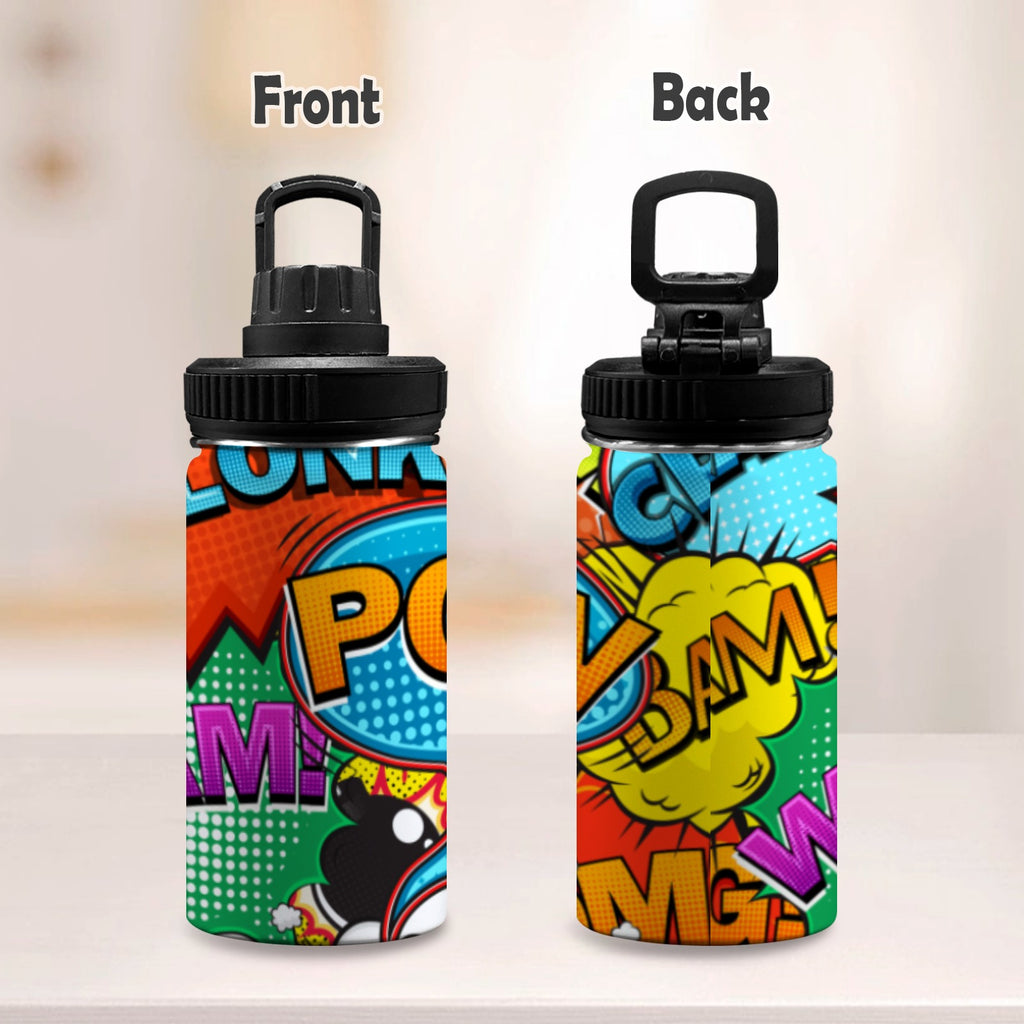 Comic Book 2 Kids Water Bottle with Chug Lid (12 oz) Kids Water Bottle with Chug Lid comic Printed Offshore
