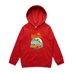 Hello Sunshine, Beach Van - Kids Hoodie Red Kids Hoodie Printed In Australia