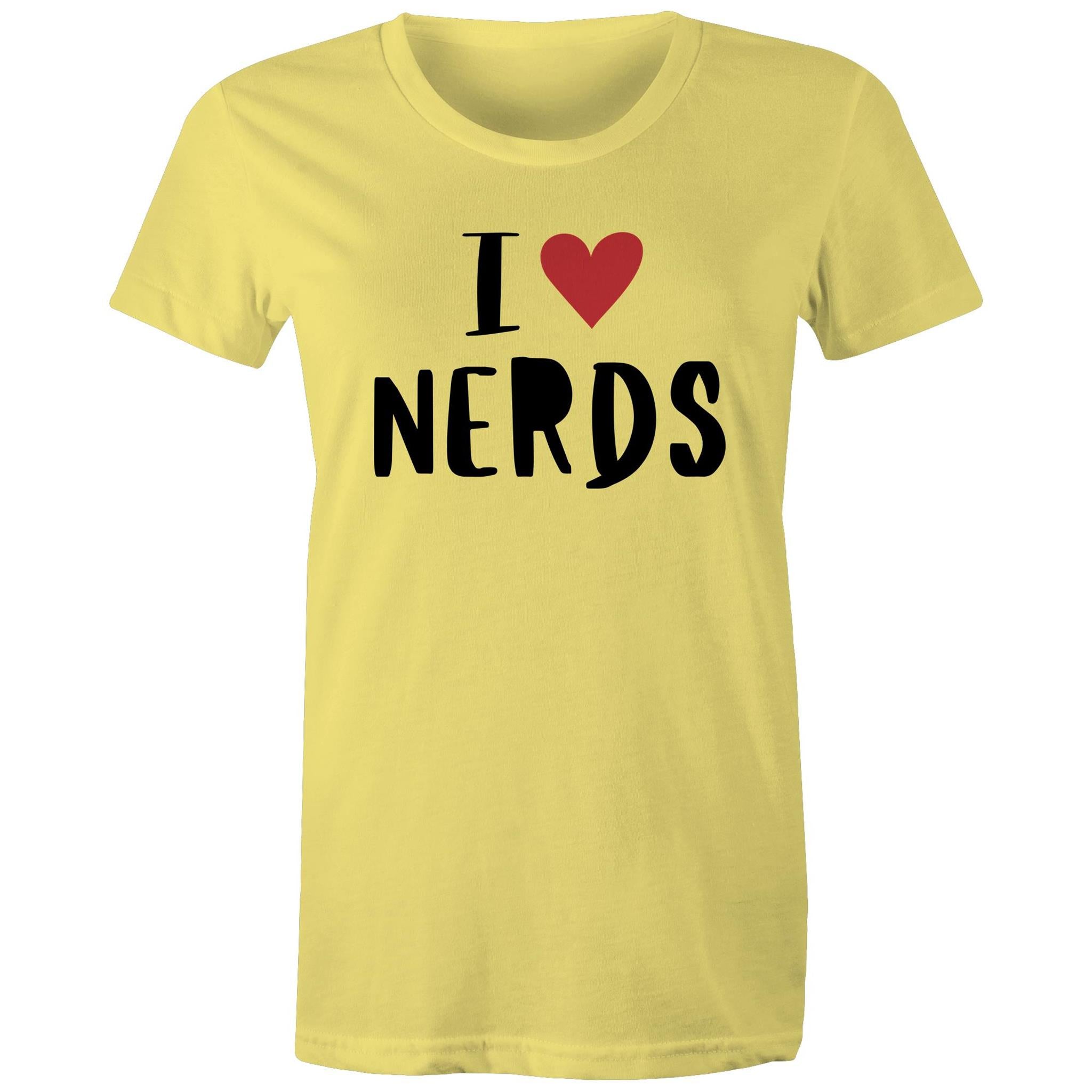 I Love Nerds, Heart - Womens T-shirt Yellow Womens T-shirt Love Printed In Australia