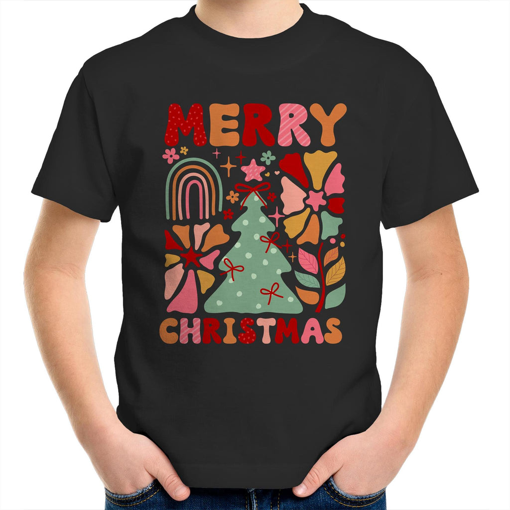 Merry Christmas - Kids Youth T-Shirt Black Kids Christmas T-shirt Christmas Printed In Australia