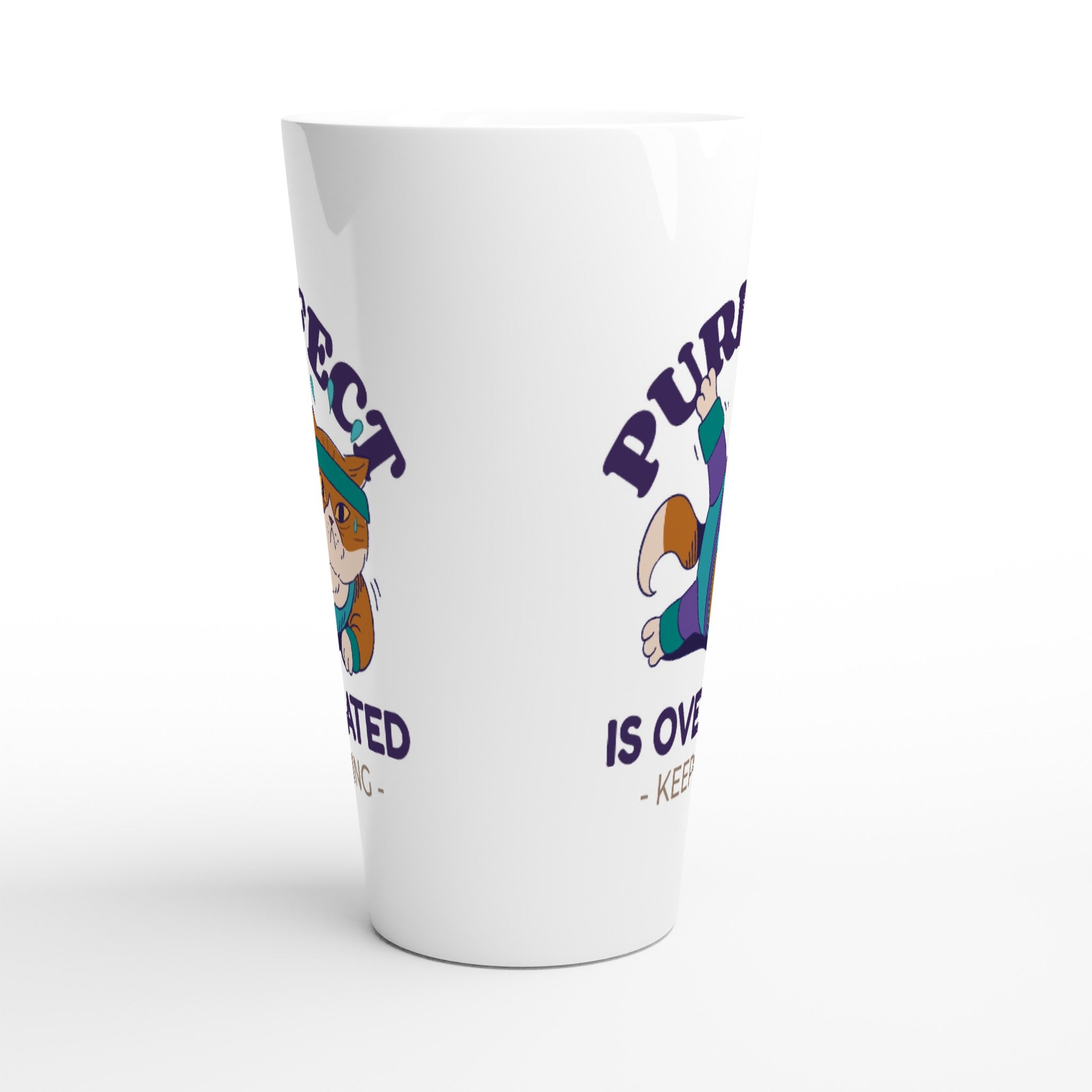 Purrfect Is Overrated - White Latte 17oz Ceramic Mug Latte Mug Globally Fulfilled Motivation