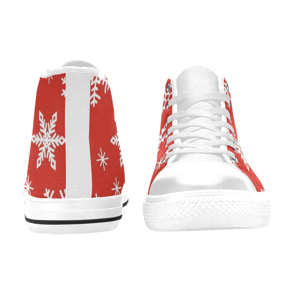 Red Snowflakes, Christmas - Men's High Top Canvas Shoes