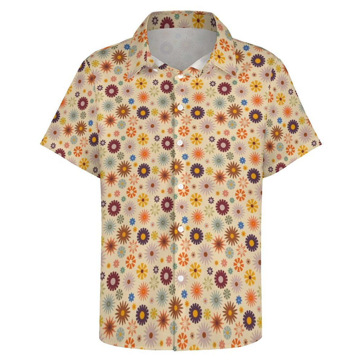 Abstract Floral Women's Collared Pocketless Short Sleeve Shirt