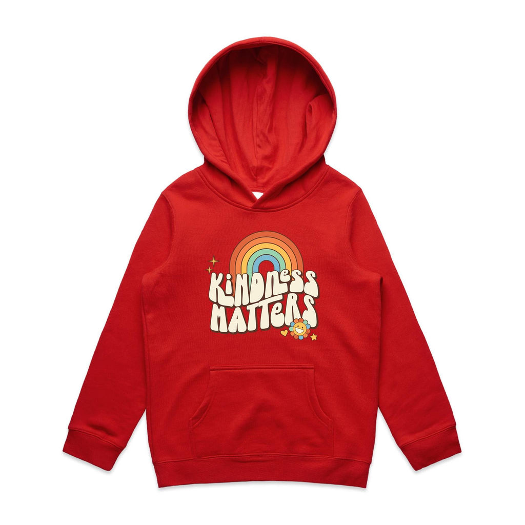 Kindness Matters - Kids Hoodie Red Kids Hoodie Kindness Positivity Printed In Australia Retro