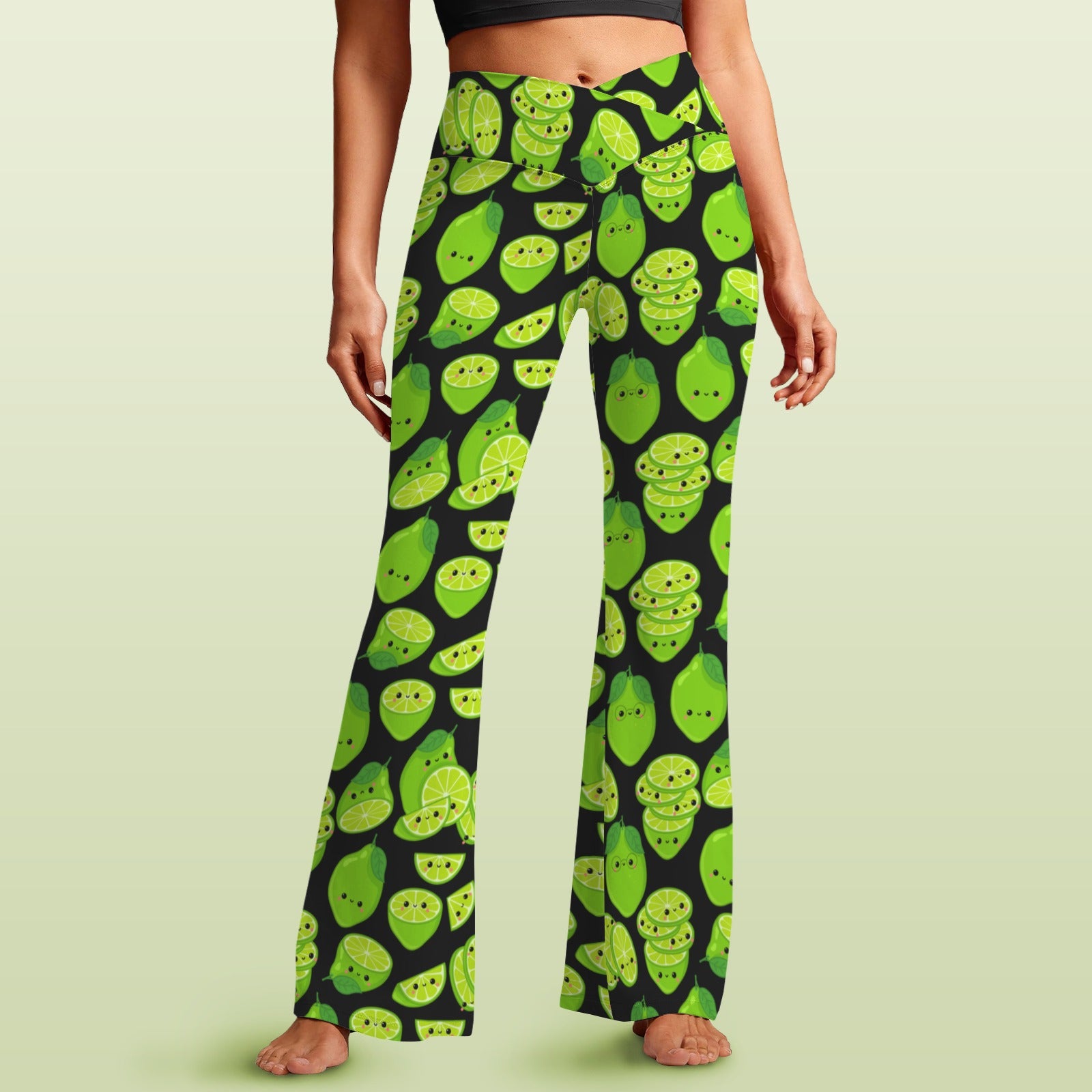 Cute Limes High Waist Crossover Tummy Control Flare Leggings 5XL High Waist Flare Leggings Food Printed Offshore