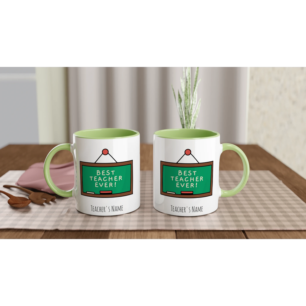 Personalised - Best Teacher Ever, Blackboard - White 11oz Ceramic Mug with Colour Inside Personalised 11oz Mug