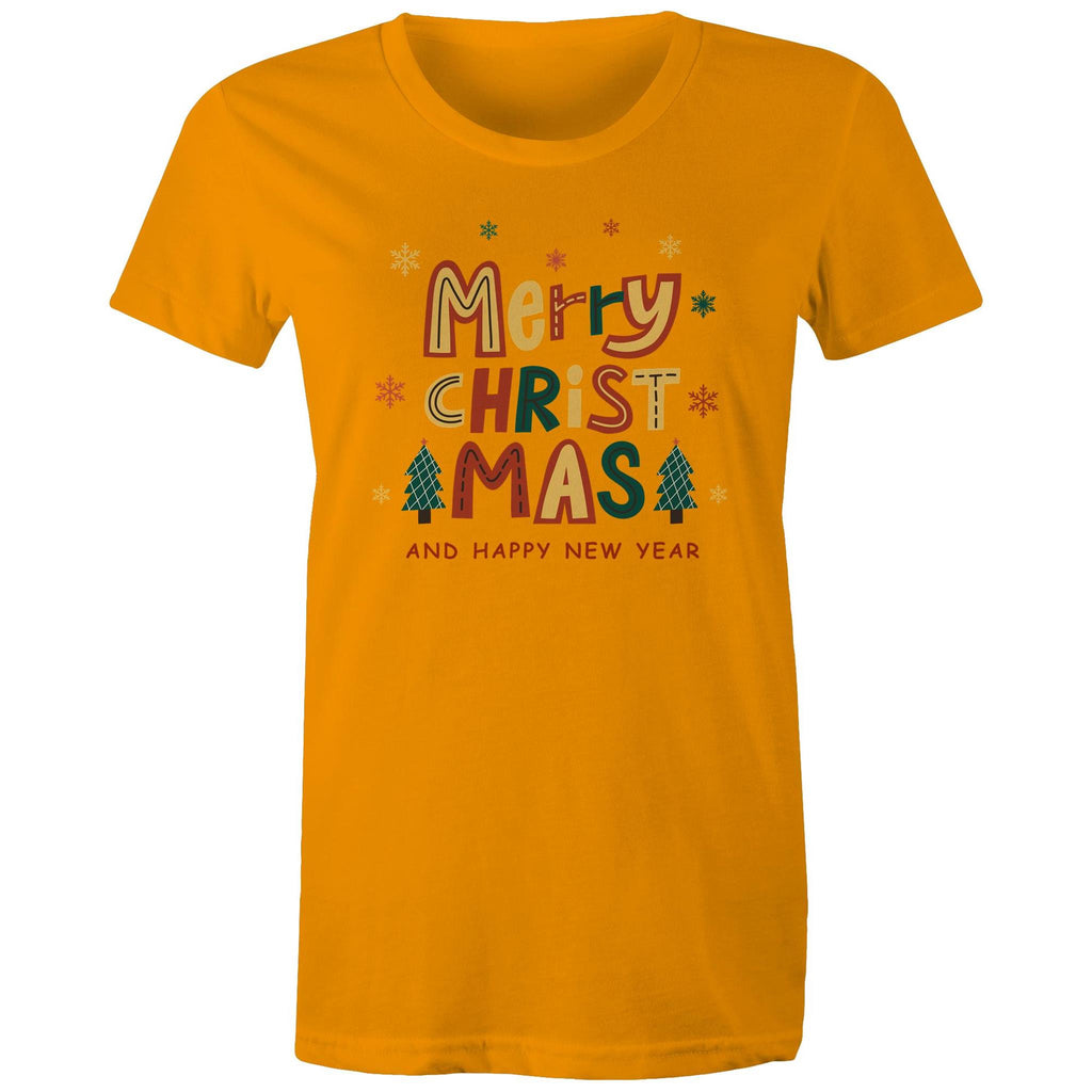 Merry Christmas And Happy New Year - Womens T-shirt Orange Womens Christmas T-shirt Christmas Printed In Australia