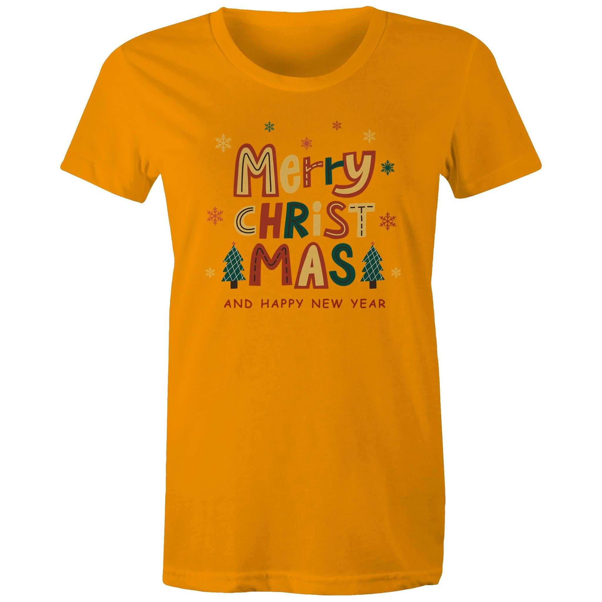Merry Christmas And Happy New Year - Womens T-shirt Orange Womens Christmas T-shirt Christmas Printed In Australia