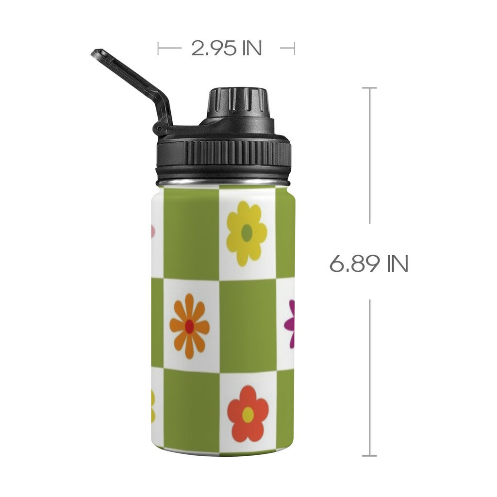 Flower Check Kids Water Bottle with Chug Lid (12 oz) One Size Kids Water Bottle with Chug Lid Plants Printed Offshore