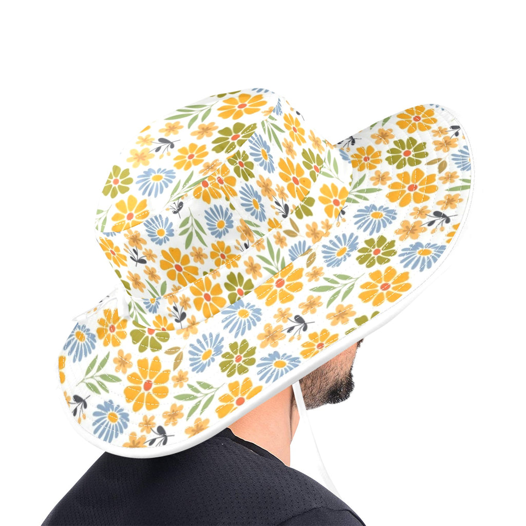 Retro Boho Flower Wide Brim Bucket Hat Wide Brim Bucket Hat Plants Printed Offshore