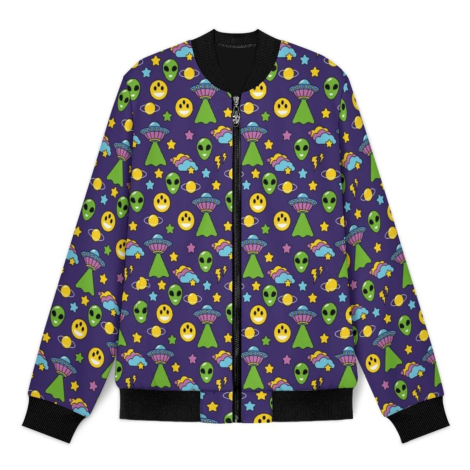 Groovy Alien And UFO Men's Casual Zip‑Up Bomber Jacket