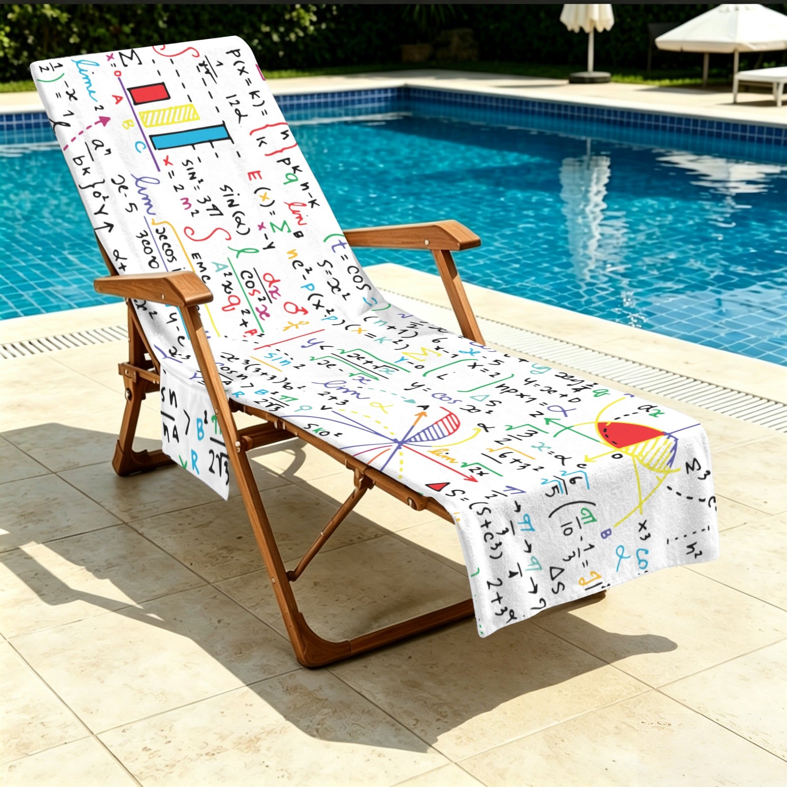 Colourful Maths Formulas Beach Chair Towel Cover with Side Pockets