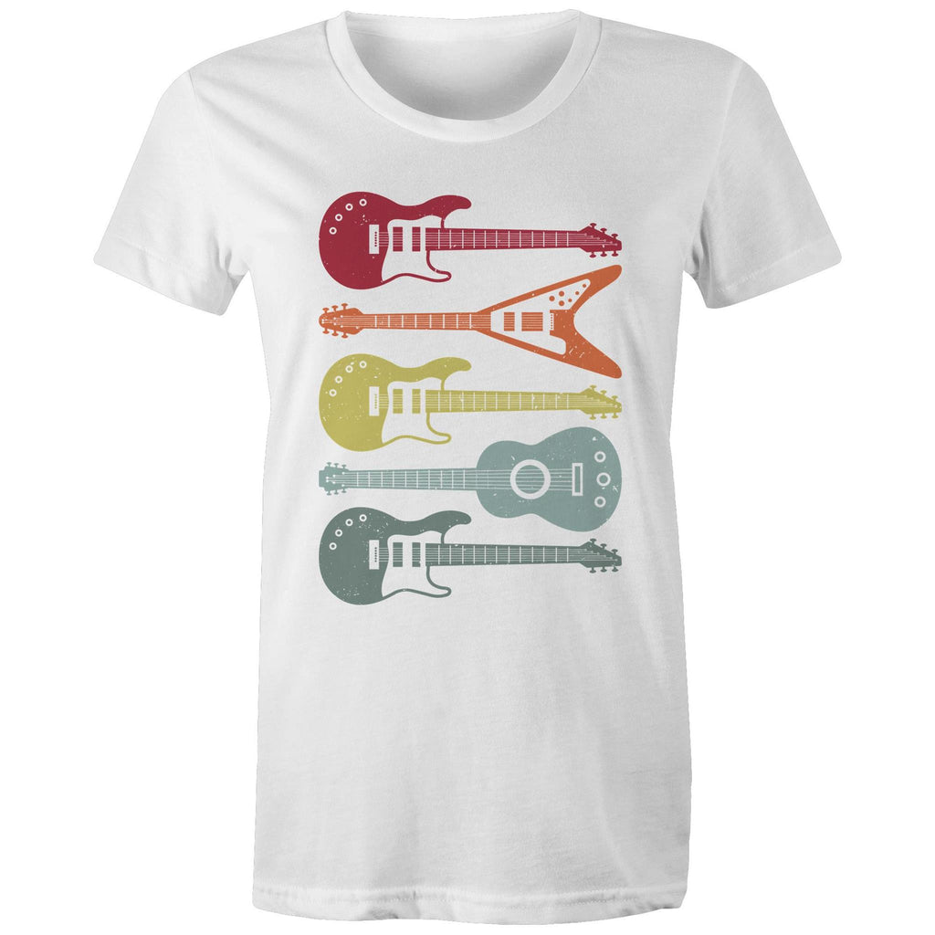Retro Guitars - Womens T-shirt White Womens T-shirt Music Printed In Australia