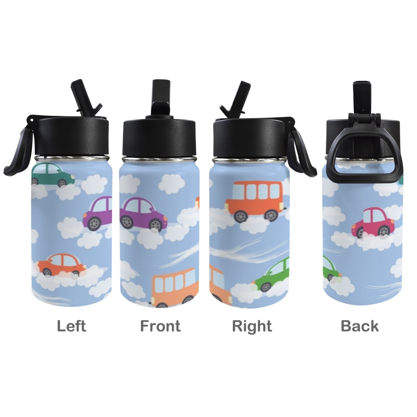 Colourful Cars 12oz Kids Water Bottle with Straw Lid
