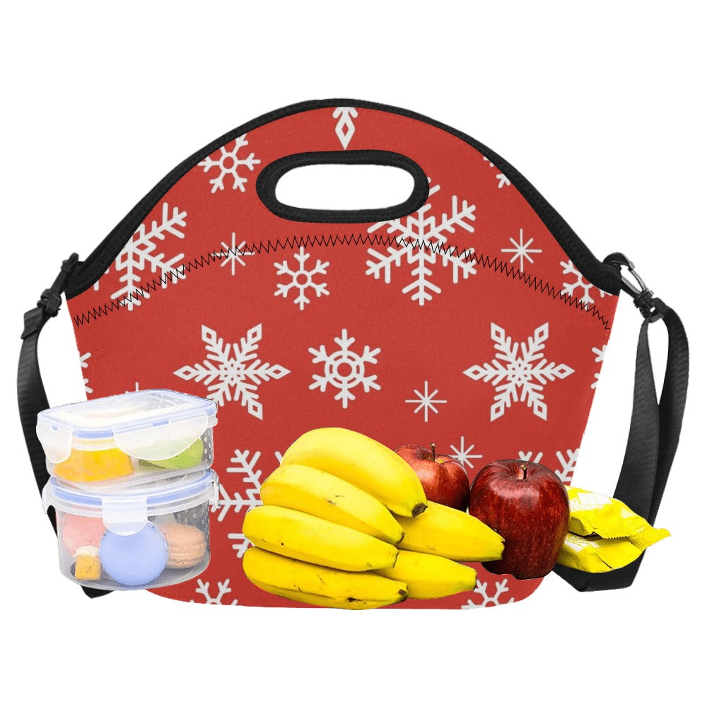 Red Snowflakes, Christmas - Neoprene Lunch Bag Neoprene Lunch Bag Printed Offshore