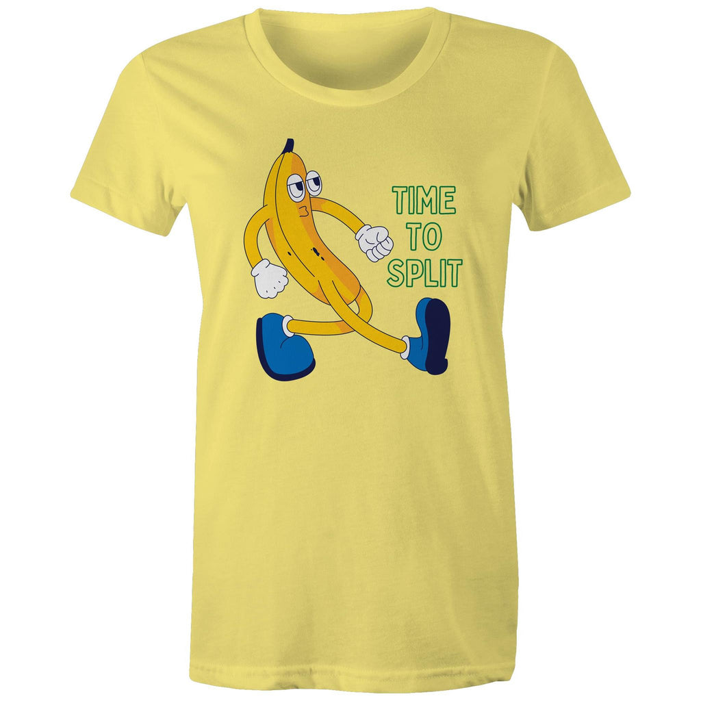 Banana, Time To Split - Womens T-shirt Yellow Womens T-shirt Food Printed In Australia