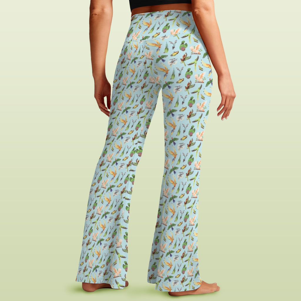 Parrots High Waist Crossover Tummy Control Flare Leggings High Waist Flare Leggings Birds Printed Offshore