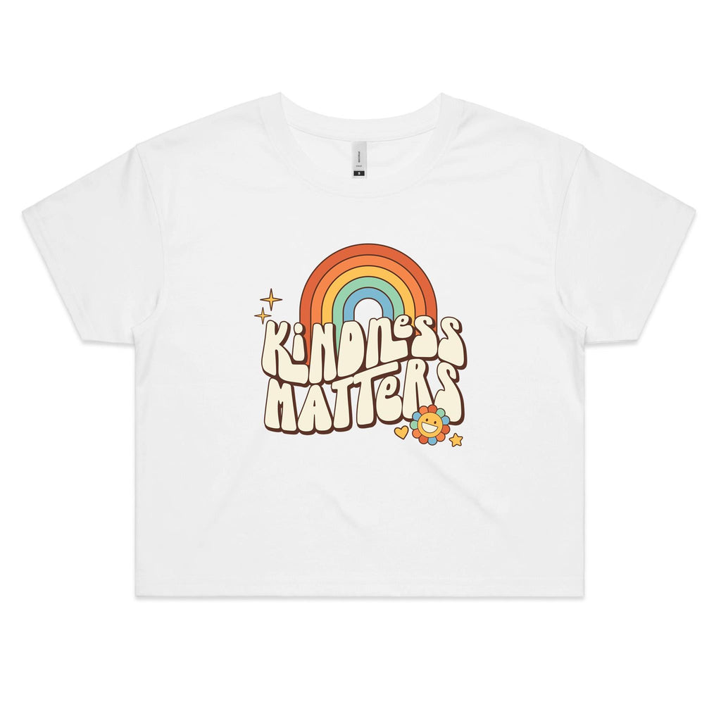 Kindness Matters Women's AS Colour Crop Tee White Kindness Printed In Australia
