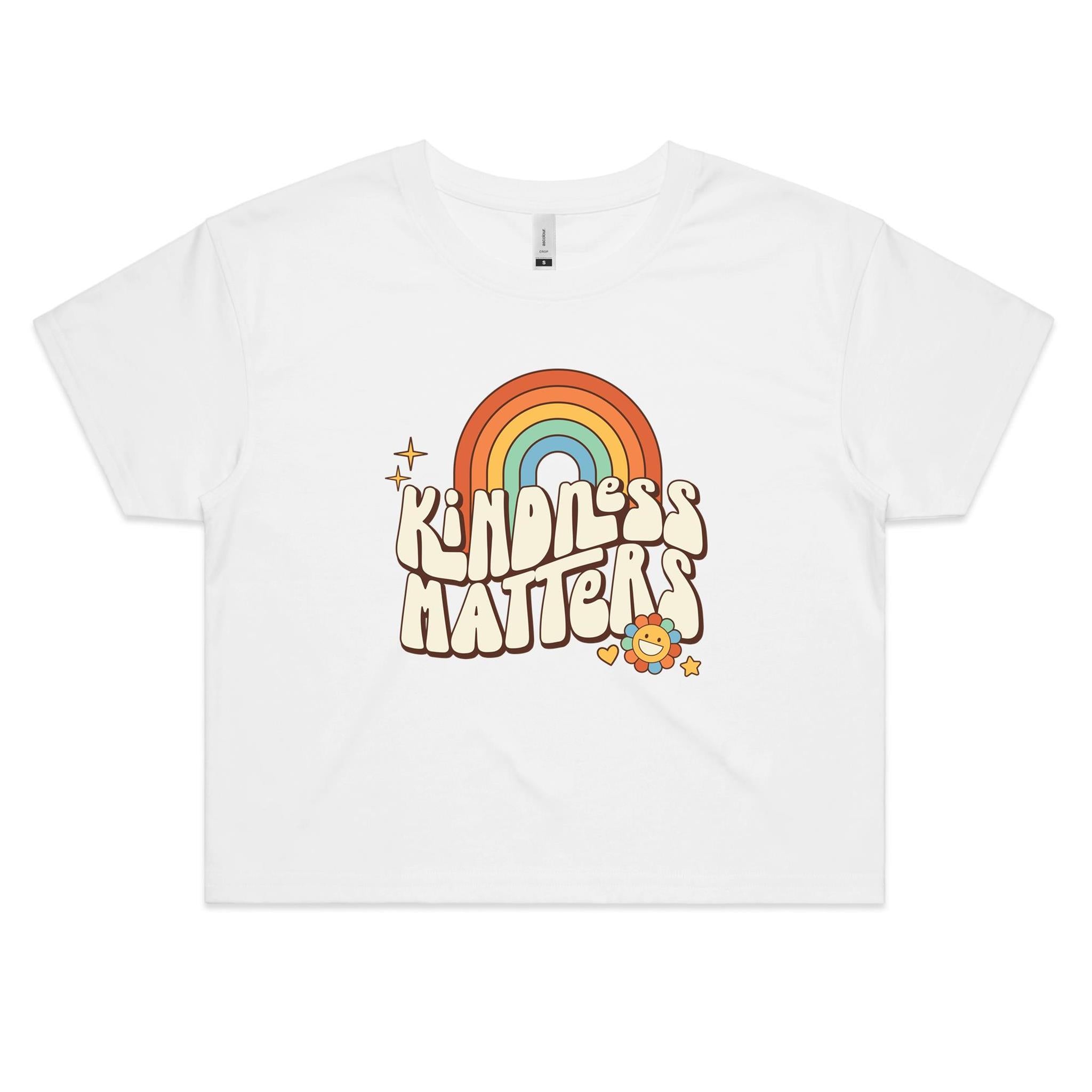 Kindness Matters Women's AS Colour Crop Tee White Kindness Printed In Australia