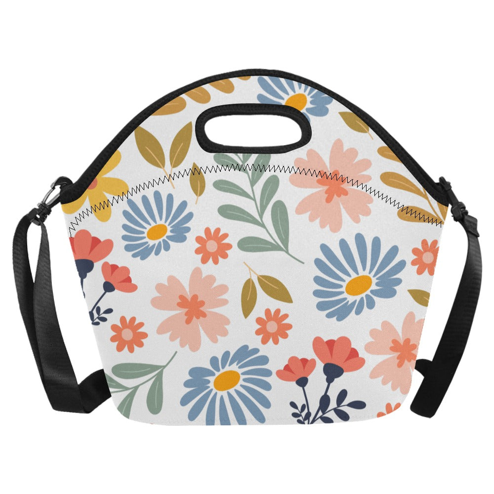 Boho Flowers And Leaves Neoprene Lunch Bag/Large (Model 1669) Neoprene Lunch Bag Plants Printed Offshore