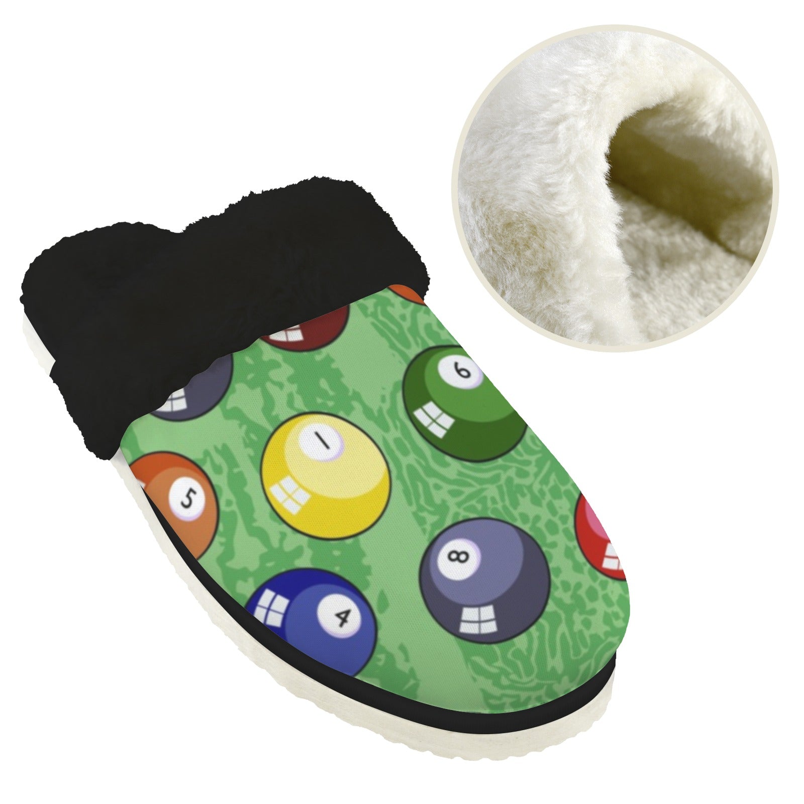 Pool Balls Men's Fur Trim Thick-Sole Indoor Slippers Men's Fur Trimmed Slippers Games Printed Offshore