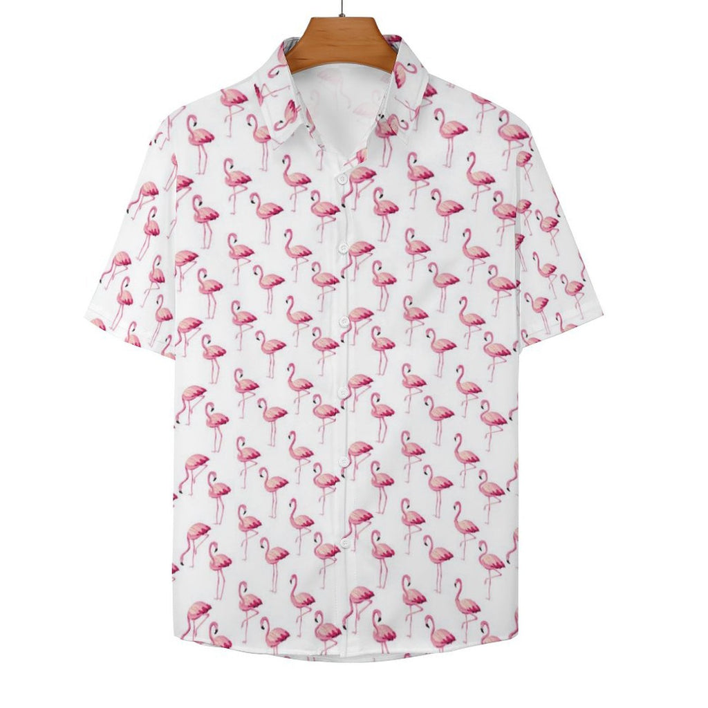 Flamingos Women's Collared Pocketless Short Sleeve Shirt