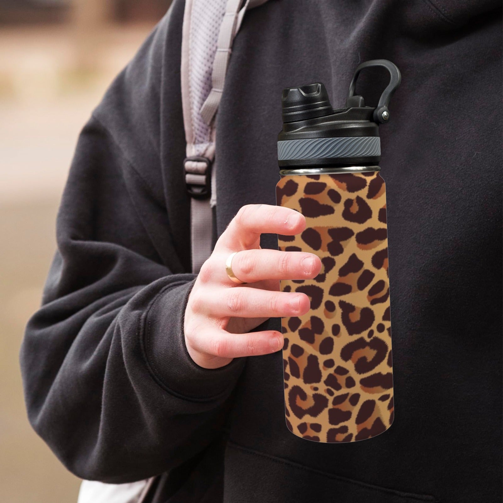 Leopard Print - Insulated Water Bottle with Dual-Use Lid (18oz) Insulated Water Bottle with Dual-Use Lid (18oz) animal Printed Offshore