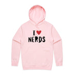 I Love Nerds, Red Heart - Mens Hoodie Pink Mens Hoodie Printed In Australia