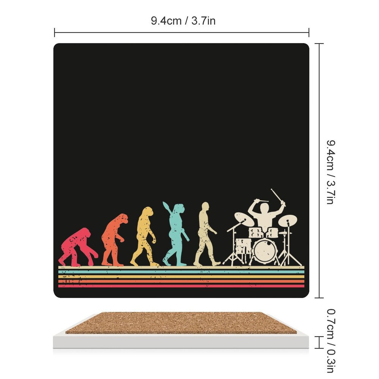 Drummer Evolution - Ceramic Coasters (Square) Ceramic Coasters Music Printed Offshore