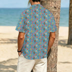 Doughnuts On Blue Men's Crinkle Hawaiian Shirt