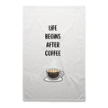 Life Begins After Coffee AS Colour Tea Towel White One Size Tea Towel Coffee Printed In Australia