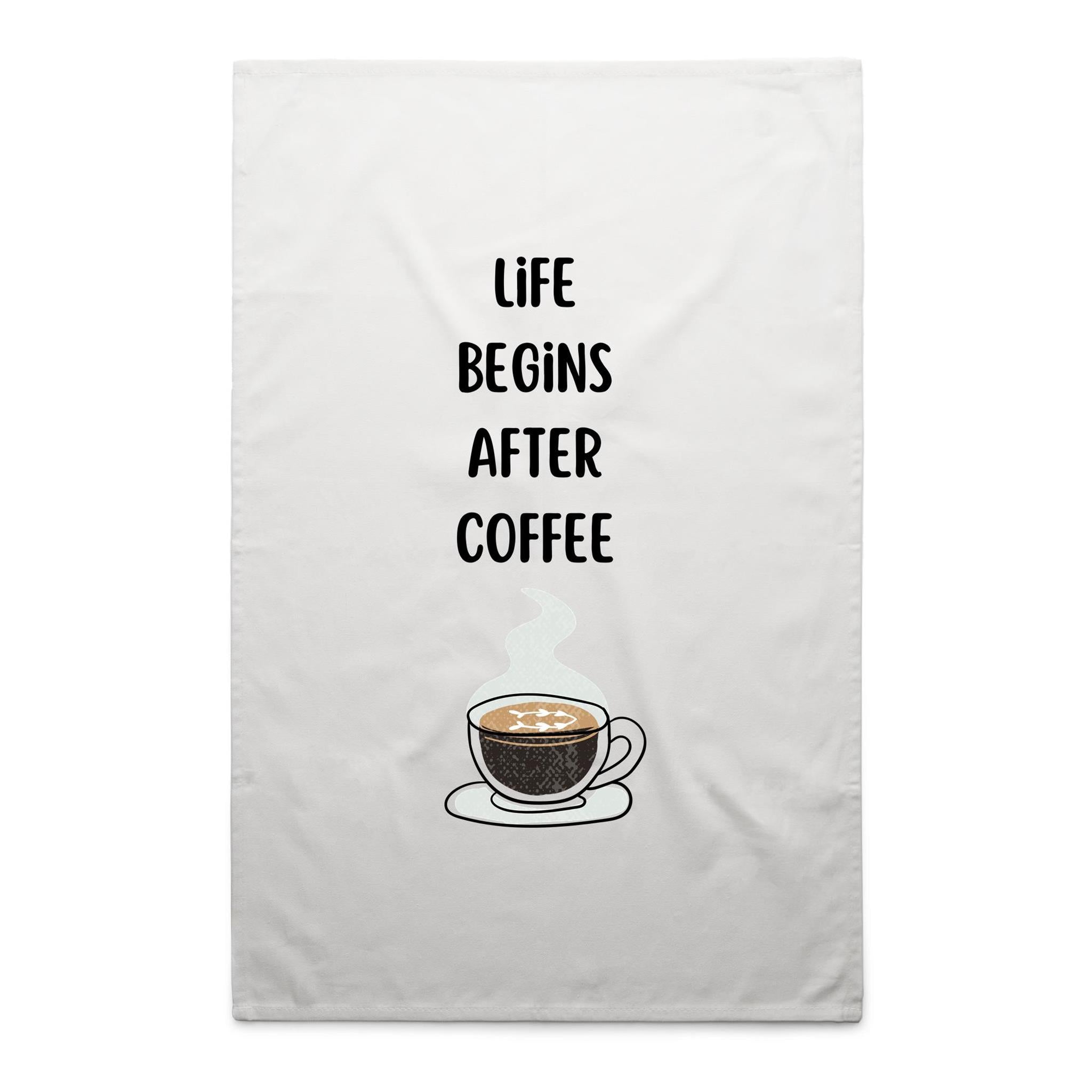 Life Begins After Coffee - AS Colour Tea Towel White One Size Tea Towel Coffee Printed In Australia