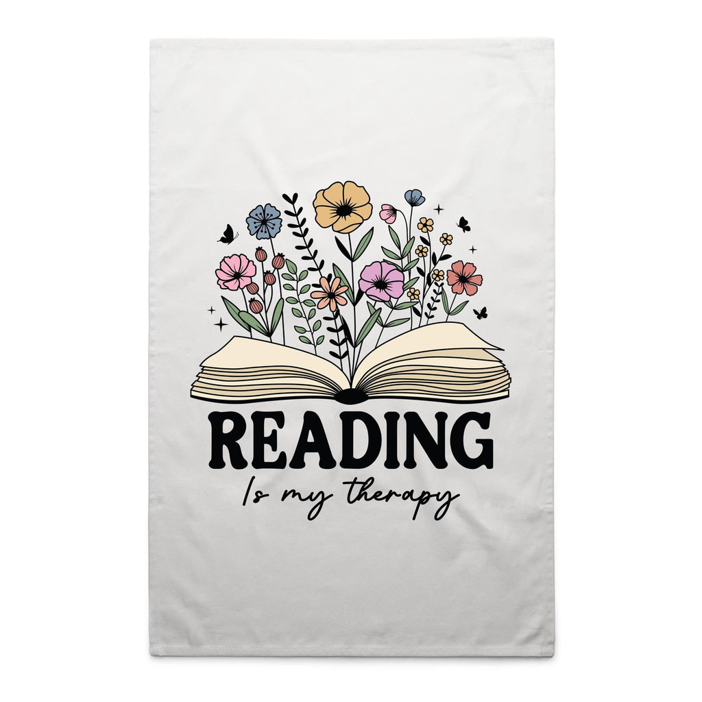 Reading Is My Therapy - AS Colour Tea Towel White One Size Tea Towel Printed In Australia Reading