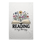Reading Is My Therapy - AS Colour Tea Towel White One Size Tea Towel Printed In Australia Reading